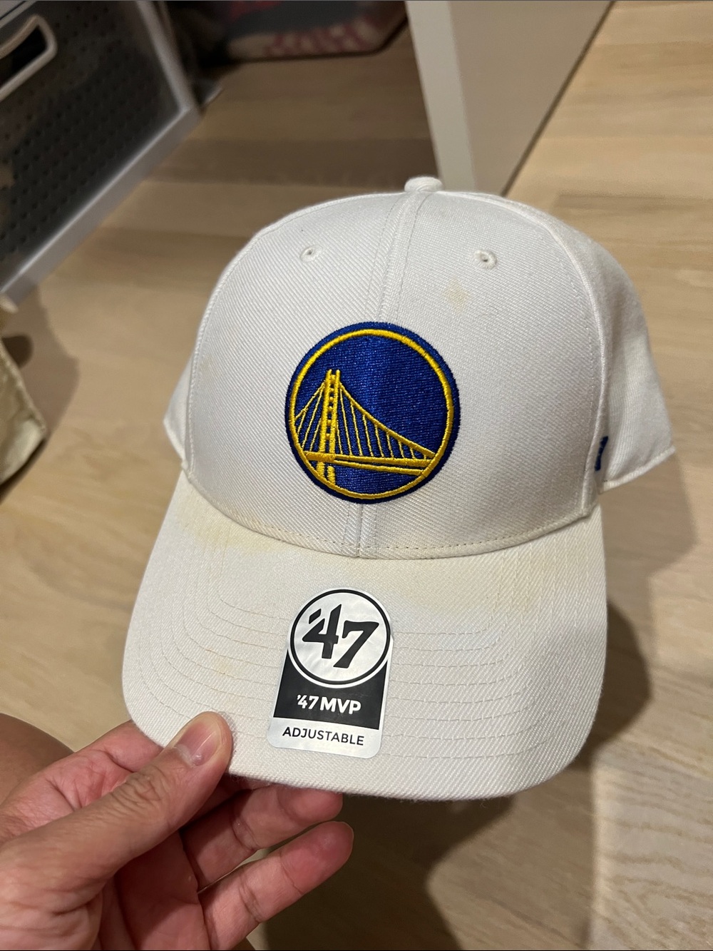 47 White Hat with Blue and Yellow Golden Gate Logo